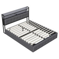 POLSTERBETT 140x190 cm Grau LED USB Stauraum - Grau, Metall (140/190cm) - SHOPENTRA