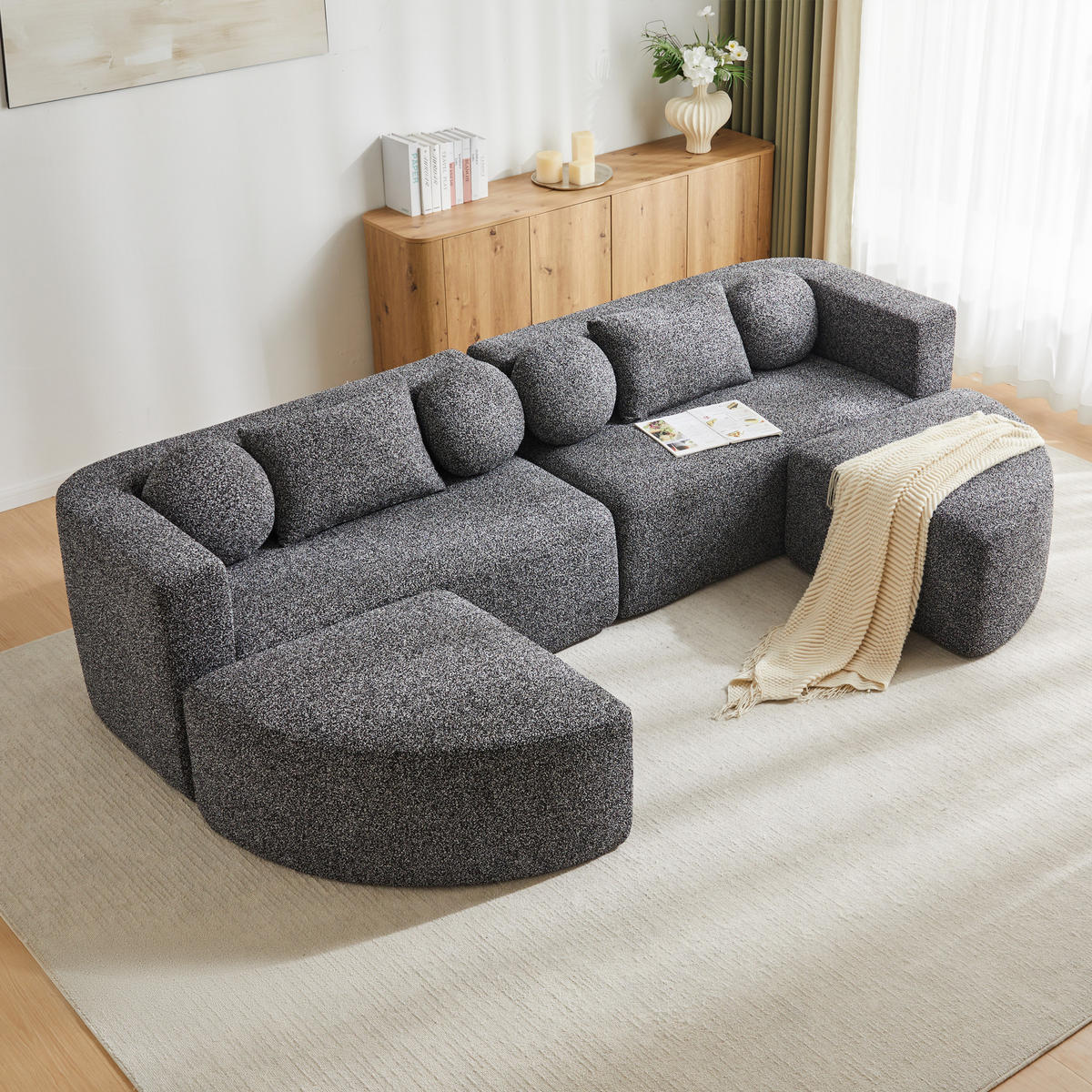 SCHLAFSOFA Schwarz Cloud Couch Chenille Schlaffunktion 292cm - Schwarz, Textil (165/68/292cm) - FLIEKS