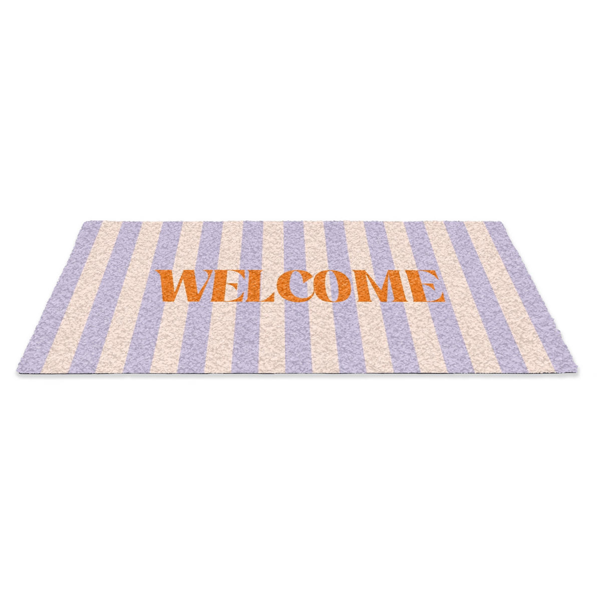 FUSSMATTE Lila – Orange – Streifen – Willkommen 90x60 cm - Flieder, Kunststoff (90/0.4cm) - MuchoWow