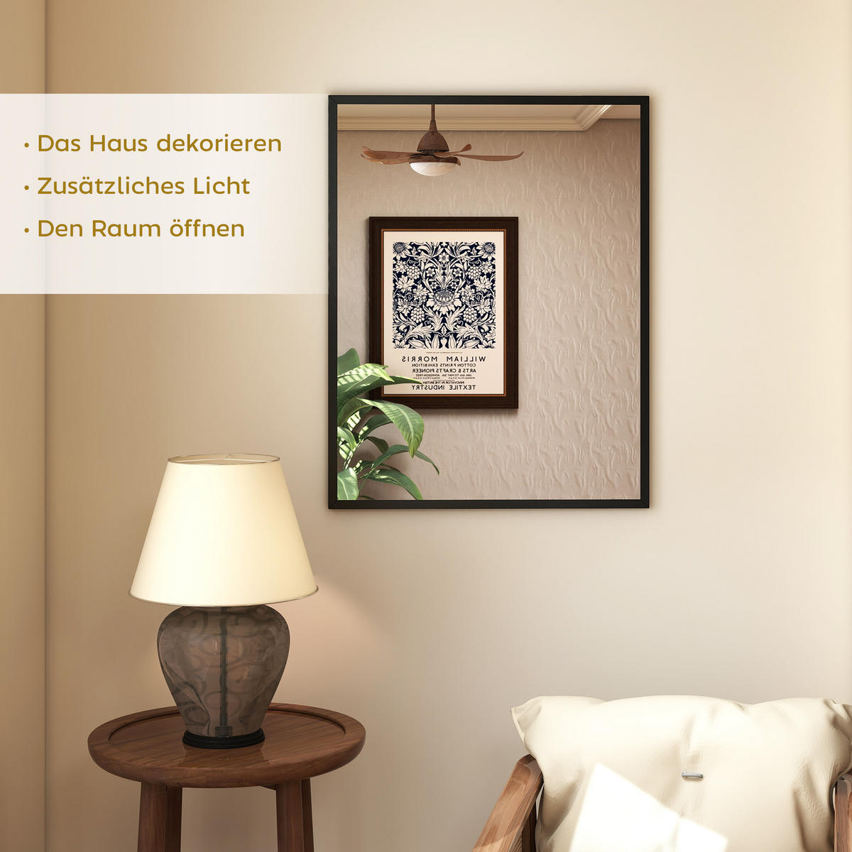 WANDSPIEGEL MDF Glas Schwarz - Schwarz, Holzwerkstoff (2/90/70cm) - HOMCOM