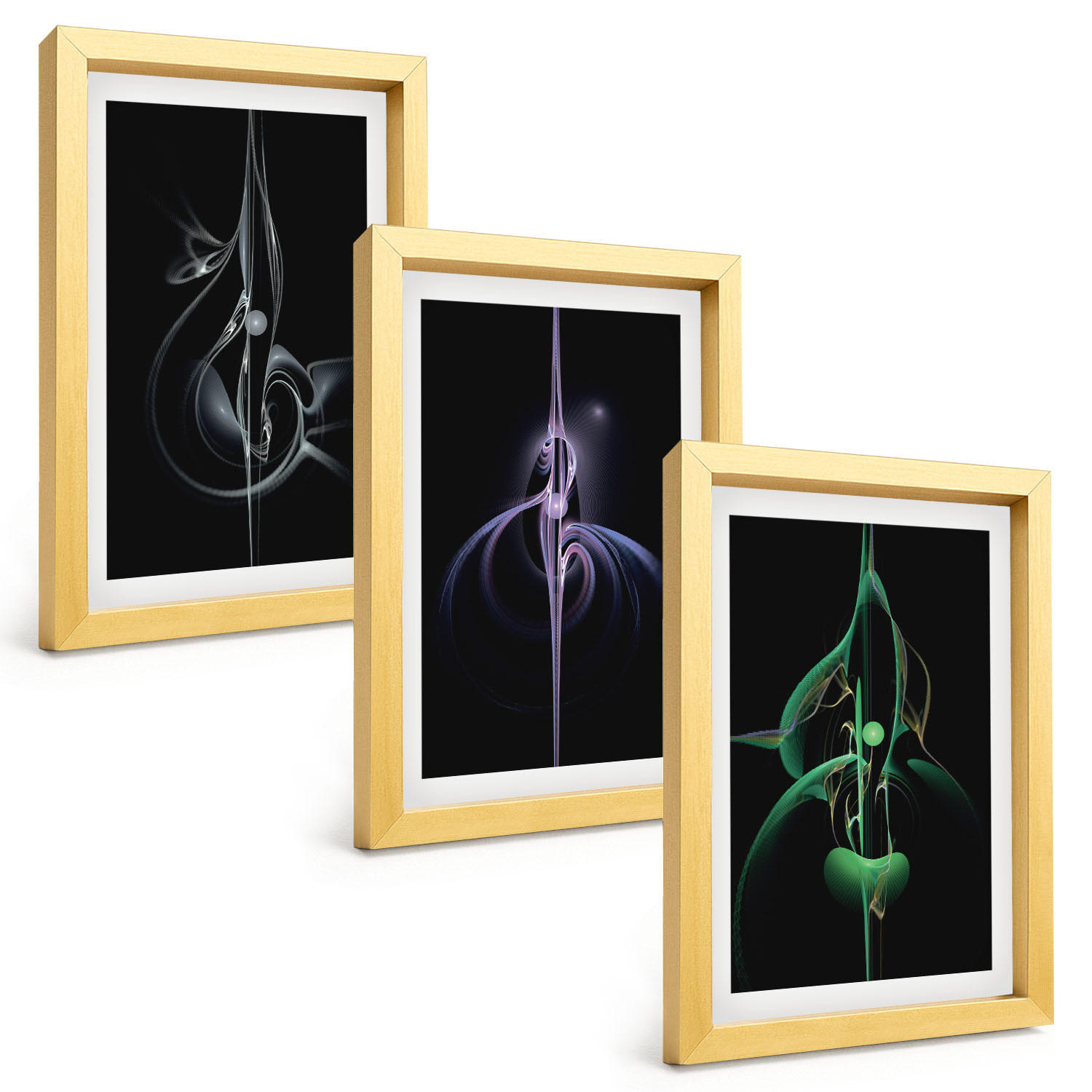 BILDER SET 3er Set - 20x30 cm Goldrahmen - Abstrakte schwarze Farbmuster - Goldfarben, Kunststoff (20/30cm) - TULUP