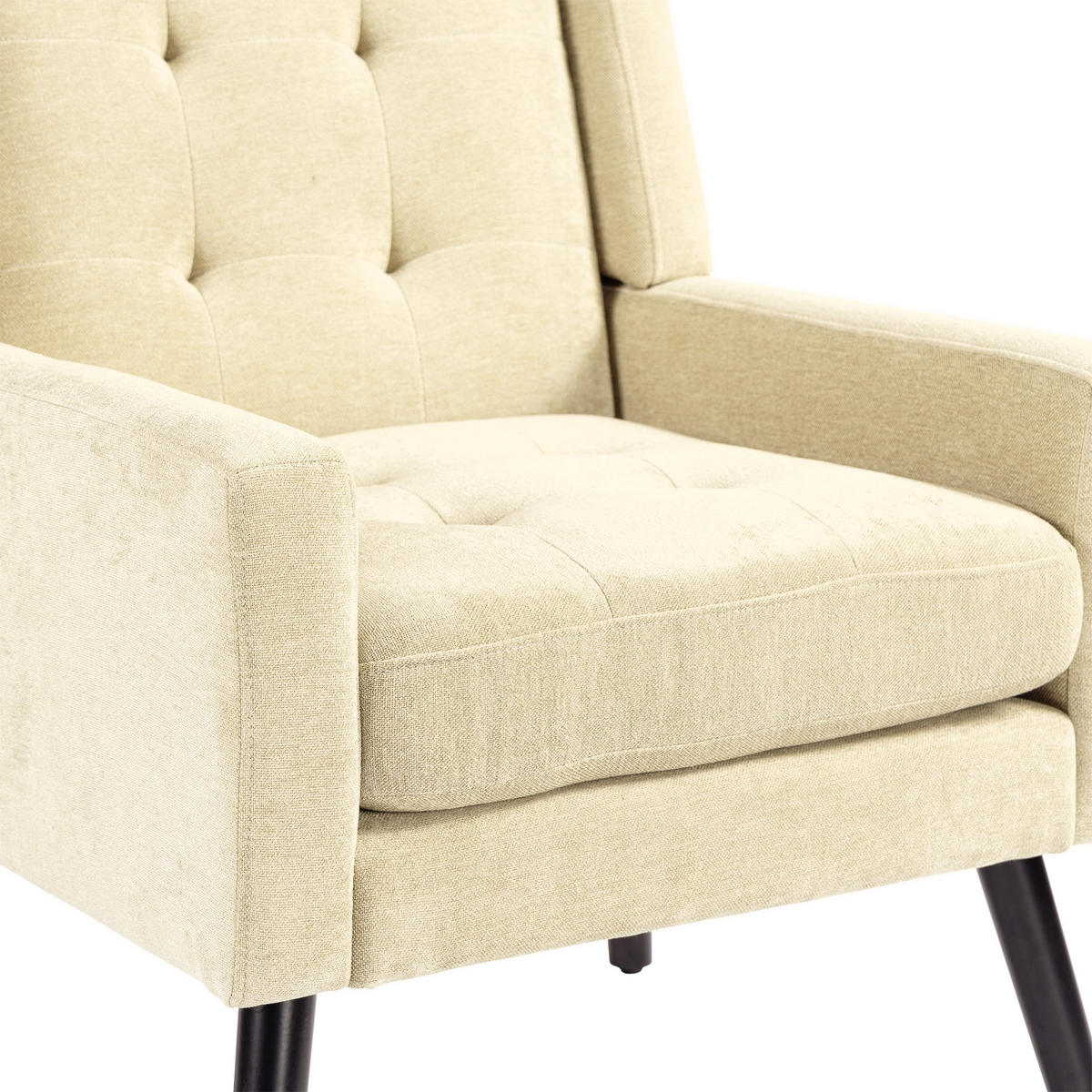 POLSTERSTUHL Leinen mit Tufting, Massivholzbeinen 68/76/88 cm Beige 130 kg - Beige, Textil (76/88/68cm) - Redom