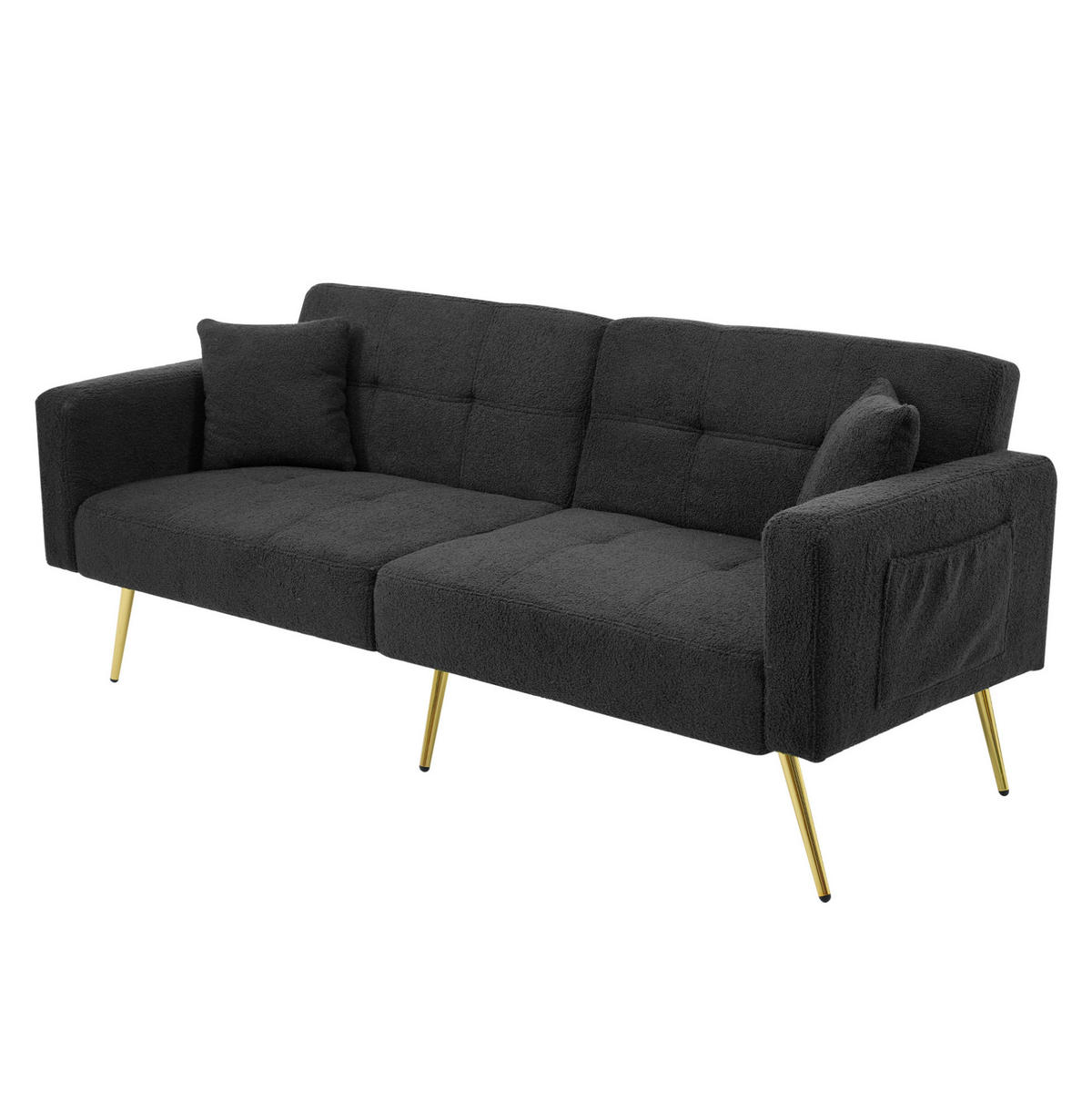 SCHLAFSOFA 175/64/72 cm in Antikgrau – verstellbar mit Seitentaschen - Dunkelgrau, Kunststoff (175/72/64cm) - BEAOK