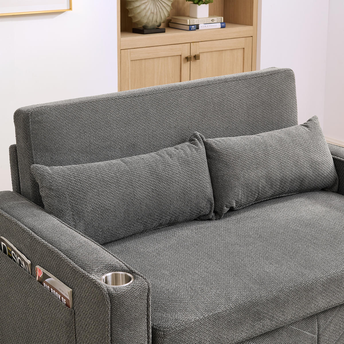 SCHLAFSOFA 2-Sitzer aus Holz und Stoff mit USB-Ladefunktion Dunkelgrau - Dunkelgrau, Holz (134/73/195cm) - Modenvie