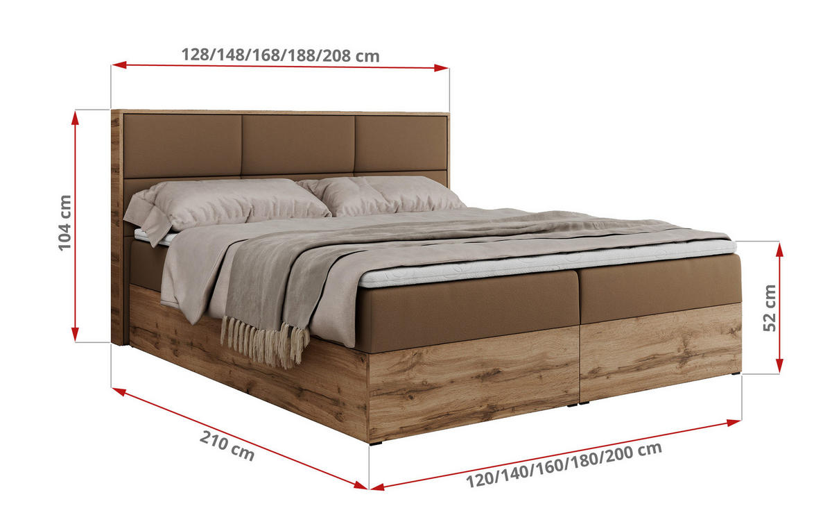 BOXBETT ALBERO 2 - 180/200 Braun Kunstleder - H3 - Braun, Holz/Textil (180/200cm) - MKS