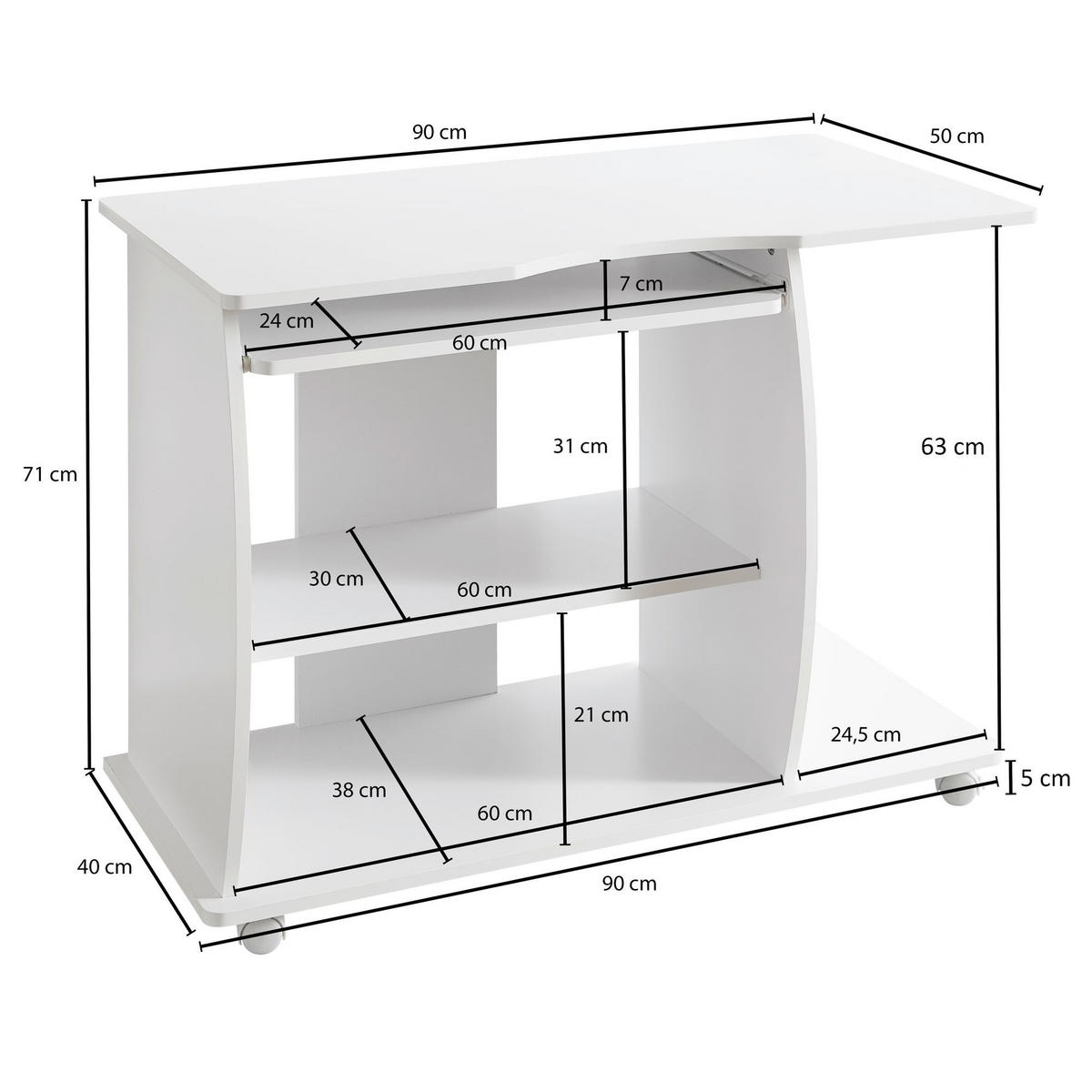 COMPUTERTISCH rechteckig MICK Holz - Weiß, Holzwerkstoff (50/90/71cm) - tinkaro