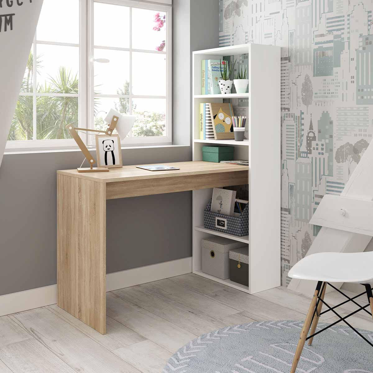 SCHREIBTISCH mit Regal - L120 cm - Weiß, Holzwerkstoff (120/53/144cm) - Calicosy