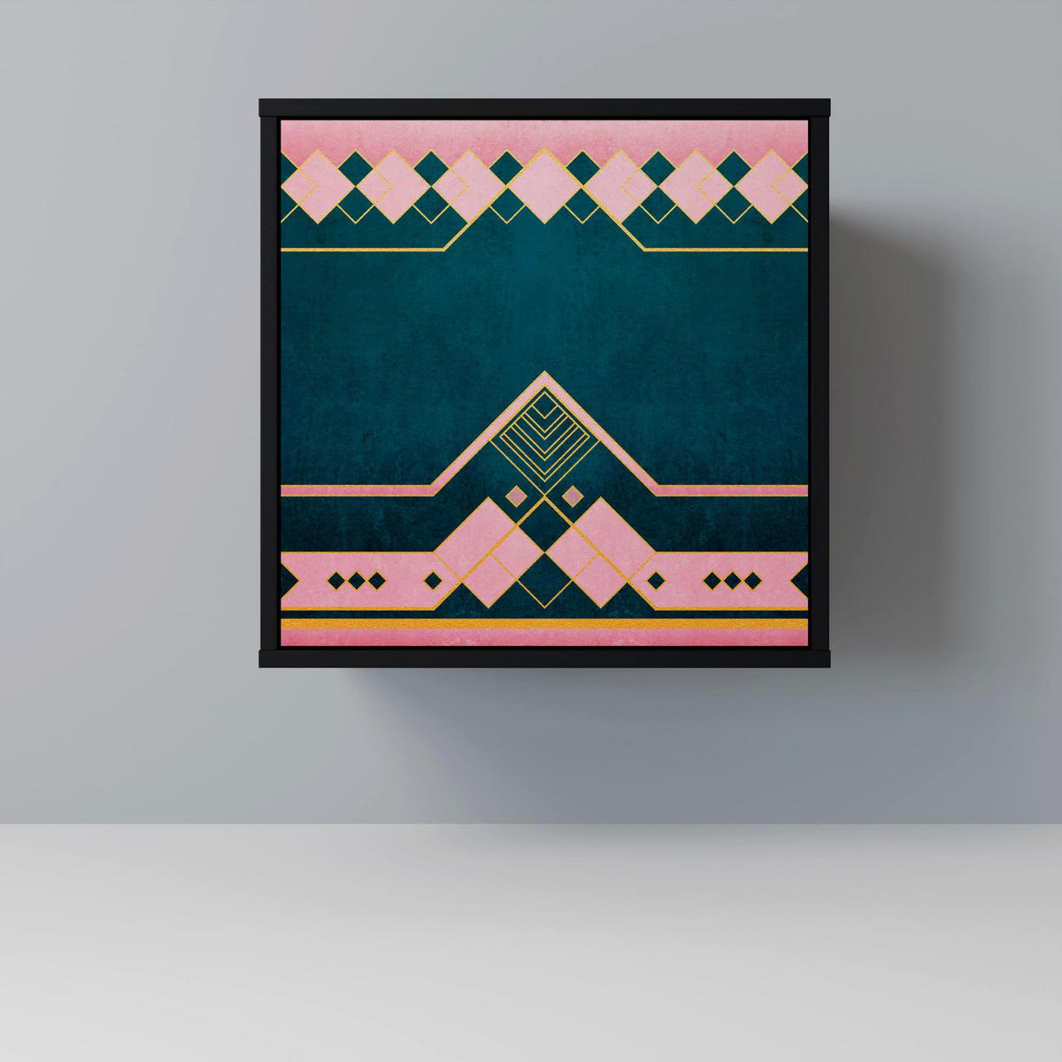 SIDEBOARD ROYAL COMPOSITION, Schwarz, 57,5x42x75,5 cm, Goldfarbene Metallfüße - Goldfarben/Multicolor, Holzwerkstoff/Metall (57.5/75.5/42cm) - SpaceRebels