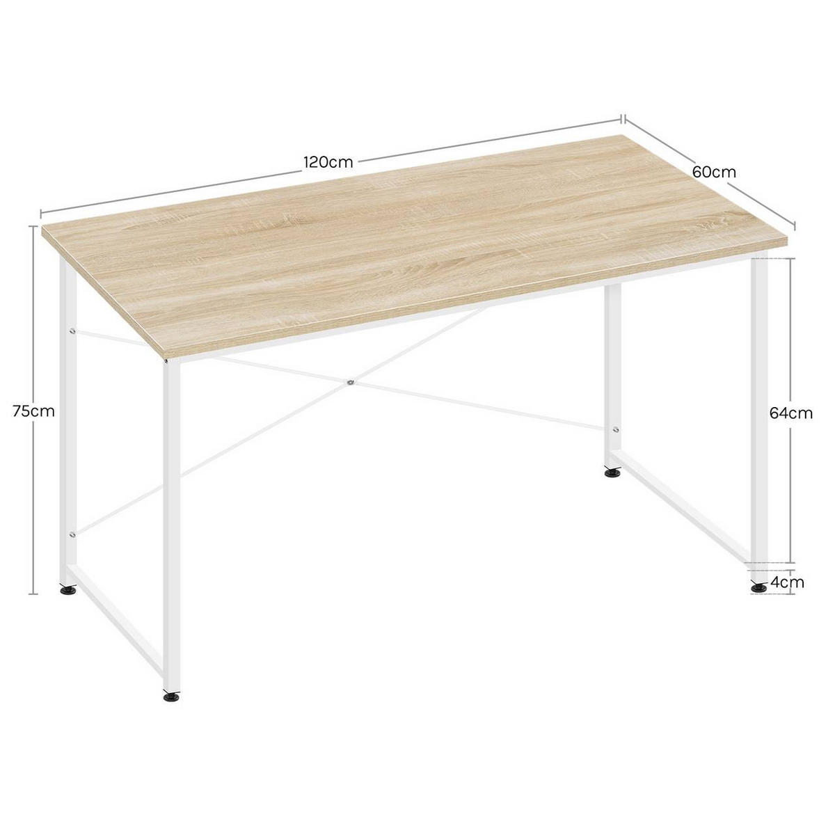 SCHREIBTISCH mit Metallgestell, 120x60x75 cm, Helle Eiche - Eichefarben/Schwarz, Holzwerkstoff/Metall (60/120/75cm) - Woltu