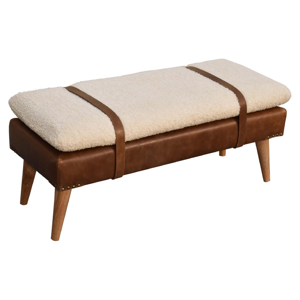 SITZBANK gepolstert - Messingfarben/Braun, Holz/Metall (90/40/35cm) - Artisan Furniture
