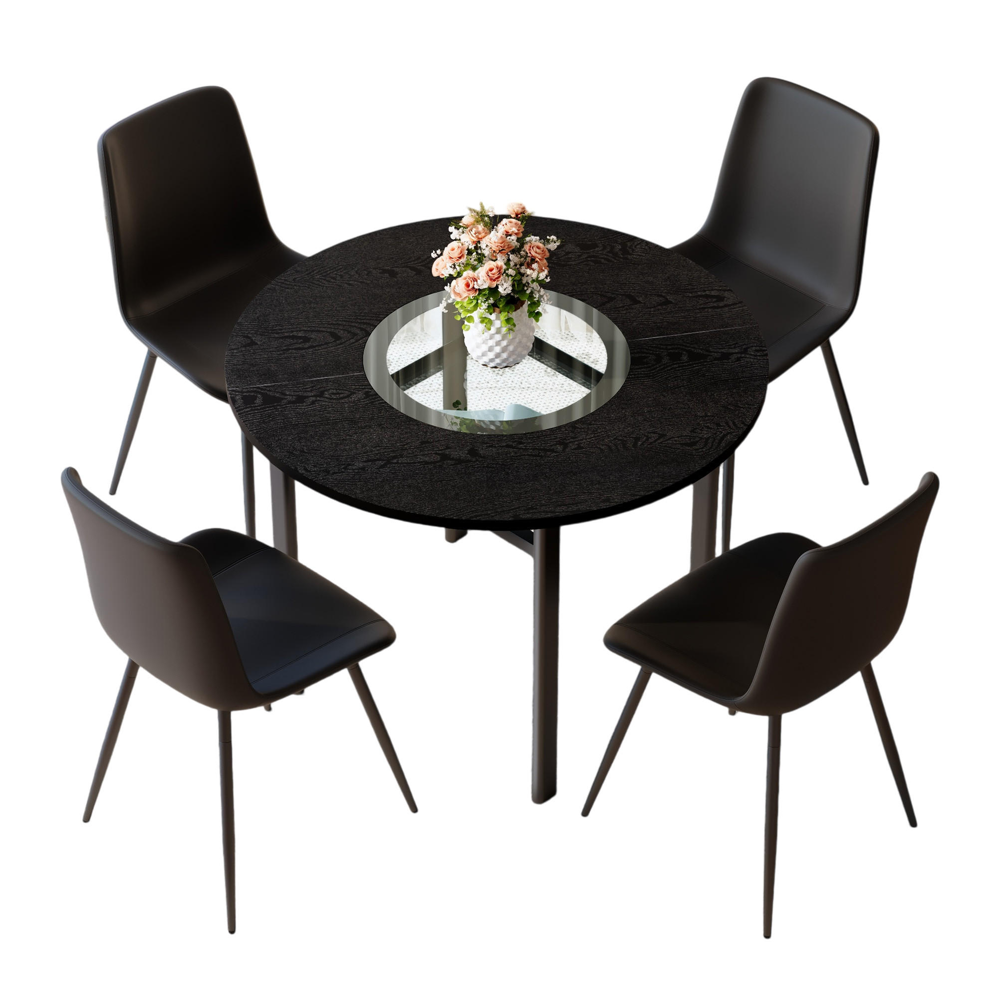 ESSGRUPPE DE-39372 5-teilig, mit 4 PU-Sesseln und Glasplatte Schwarz - Schwarz, Metall (100/76/100cm) - ComfortXL