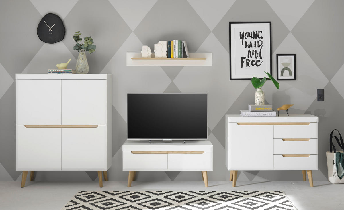 SIDEBOARD weiß, Eiche, skandinavisch 107 cm, Kommode mit Soft-Close-Funktion - Eichefarben/Weiß, Holz/Holzwerkstoff (107/83/40cm) - Furn.Design