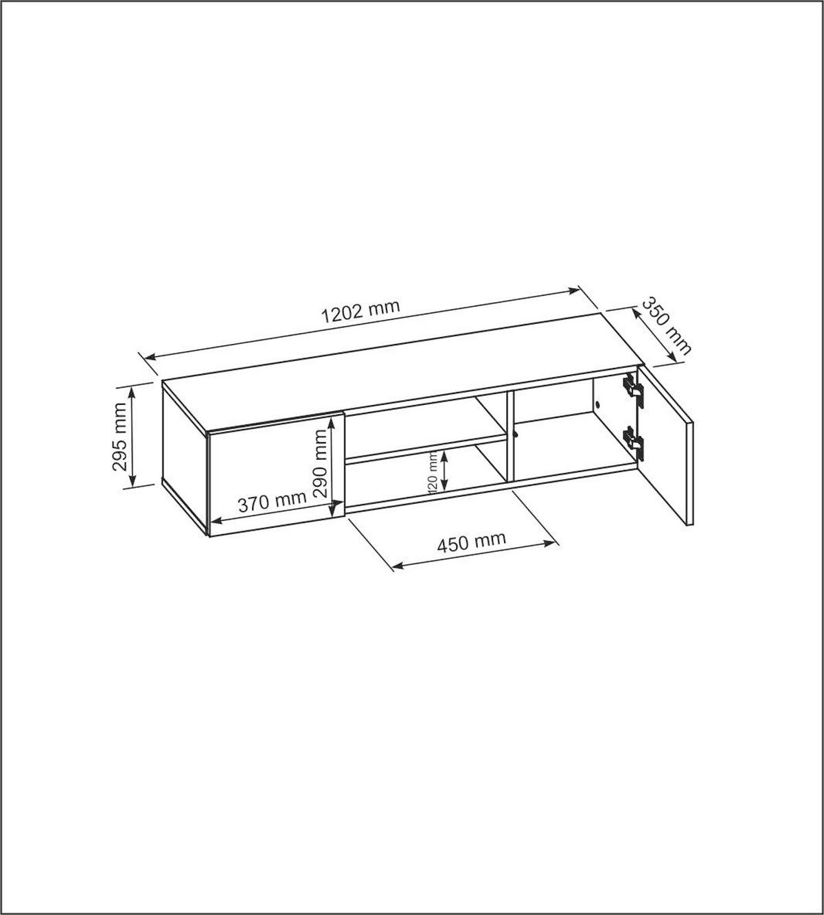 TV Hängeschrank 120 cm Weiße Hochglanzfront 120x35x29,5 cm - Weiß Hochglanz, Holzwerkstoff (120/35/29.5cm) - Mobelsta