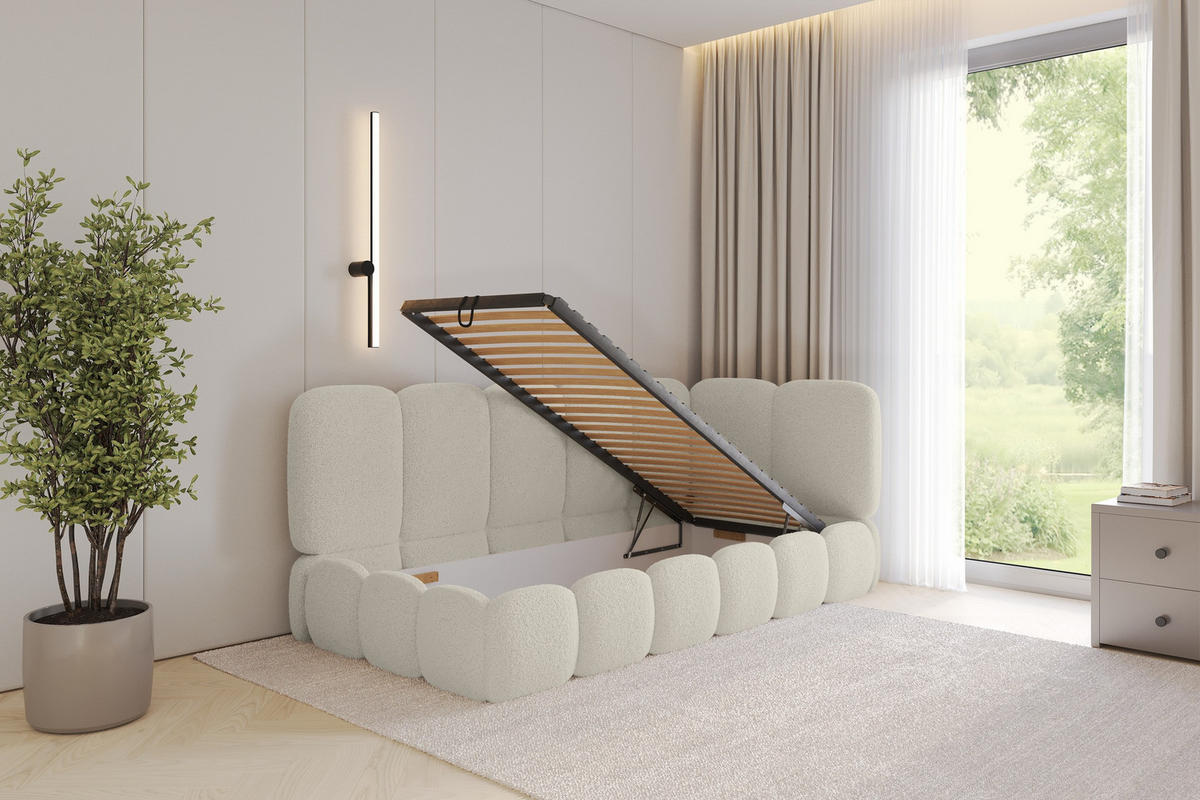EINZELLBETT Jugendbett mit Bettkasten, Links - AVRY 100x200 Beige - Champagner/Beige, Holzwerkstoff/Textil (100/200cm) - ALTDECOR