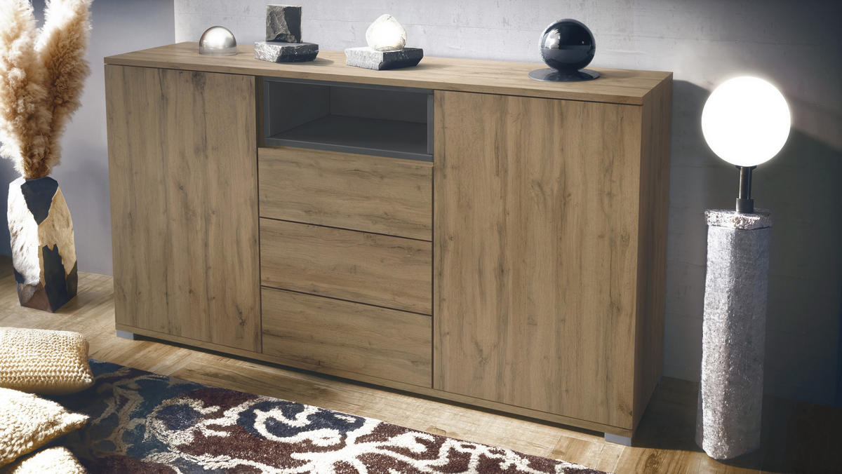 SIDEBOARD Skadu Grau Hochglanz - Grau, Holzwerkstoff (138.5/75.5/35cm) - Vladon