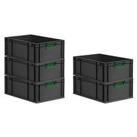 EUROBOX 5x NextGen Color 22x40x60 cm 44 Liter Griffe grün zu, Schwarz - Schwarz/Grün, Kunststoff (40/22/60cm) - PROREGAL