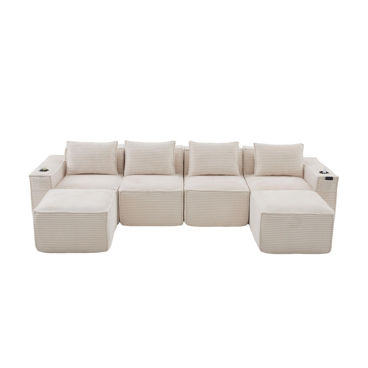 WOHNLANDSCHAFT 330/162/75 cm Beige mit 2 Fußhocker, Getränkehalter und Seitentaschen - Beige, Textil (330/75/162cm) - Oxeza