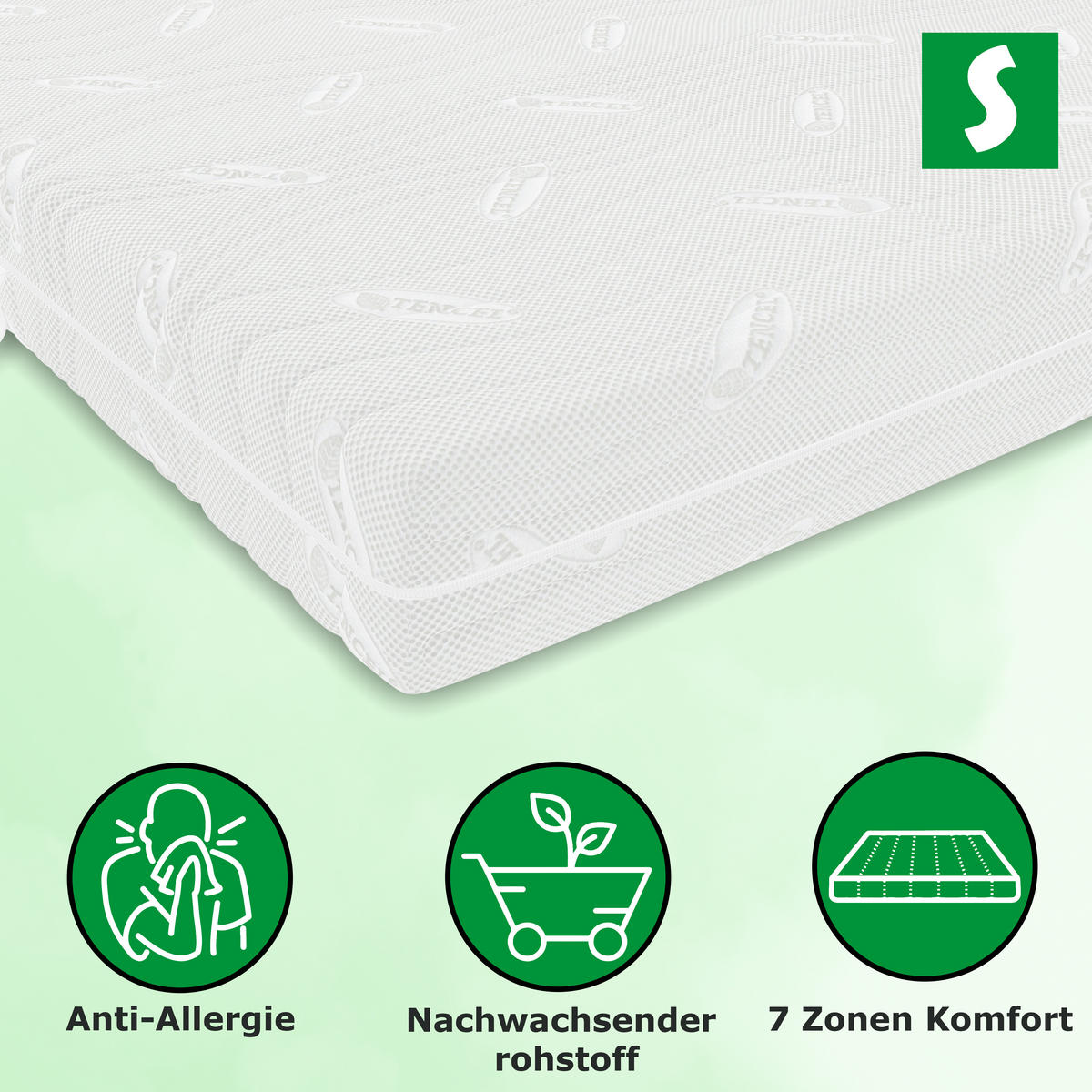 KALTSCHAUMMATRATZE 90x200 H2/H3 H2/H3 deLuxe 7 Zonen , Hybrid DUO - Weiß, Textil (90/200cm) - Schlaftroll