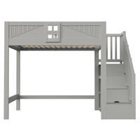 MASSIVHOLZ-HOCHBETT 140 x 200 cm mit Fenster und Leiter, Grau - Grau, Holz (140/200cm) - FLIEKS