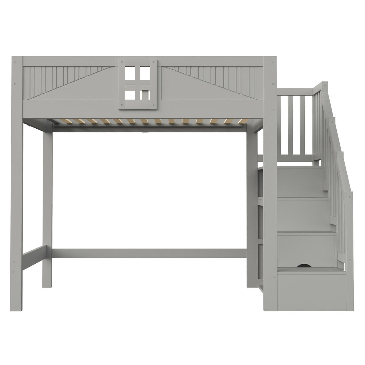 HOCHBETT 140/200 cm mit Stauraumleiter, DE-41580, in Grau - Grau, Holzwerkstoff (140/200cm) - ComfortXL