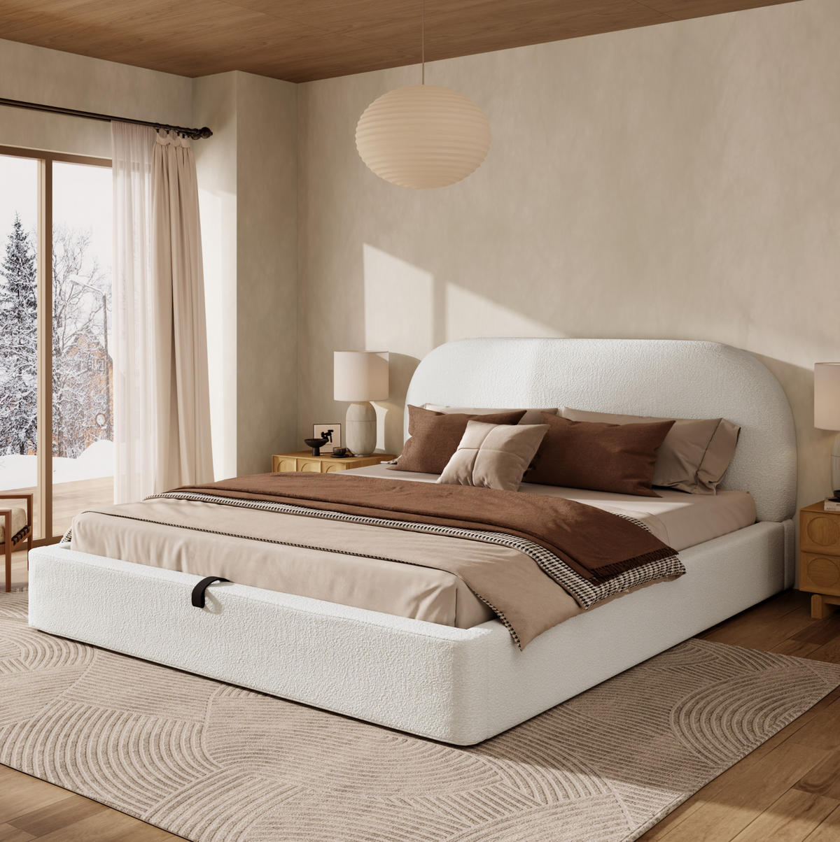 POLSTERBETT 180/200 cm aus Bouclé mit hydraulischem Stauraum Beige - Beige, Textil (180/200cm) - Modenvie
