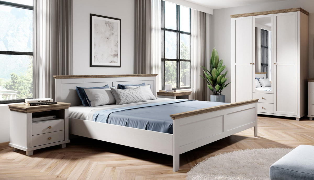 SCHLAFZIMMER-SET Evora abisko ash / eiche lefkas 4-teilig - Braun/Weiß, Holz/Holzwerkstoff (160/200cm) - Feldmann-Wohnen