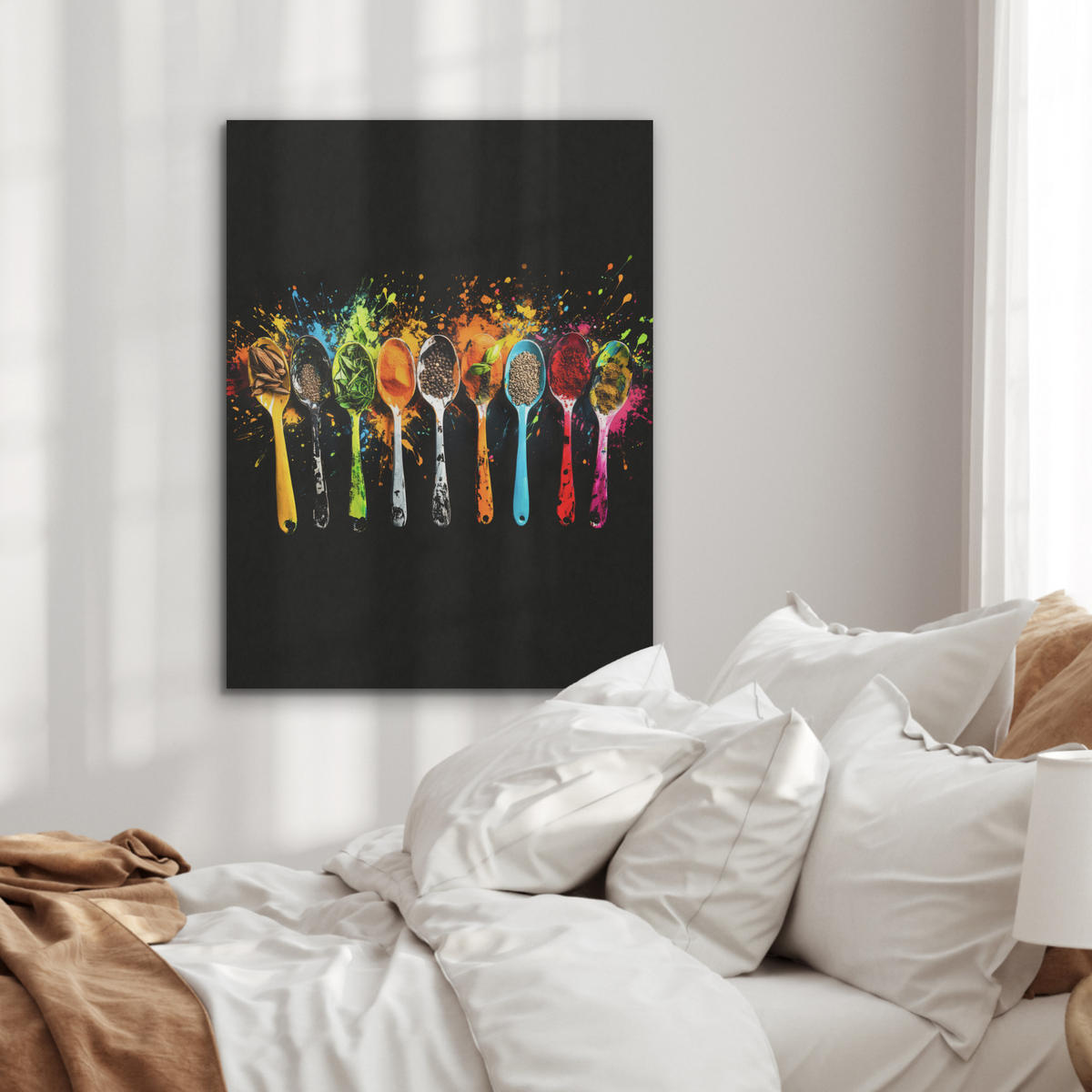 AKUSTIKBILD Löffel - Gewürze - Modern - Graffiti - Farbe - Farbenfroh Wandbilder 60x80 cm - Multicolor, Textil (60/80/0.9cm) - MuchoWow