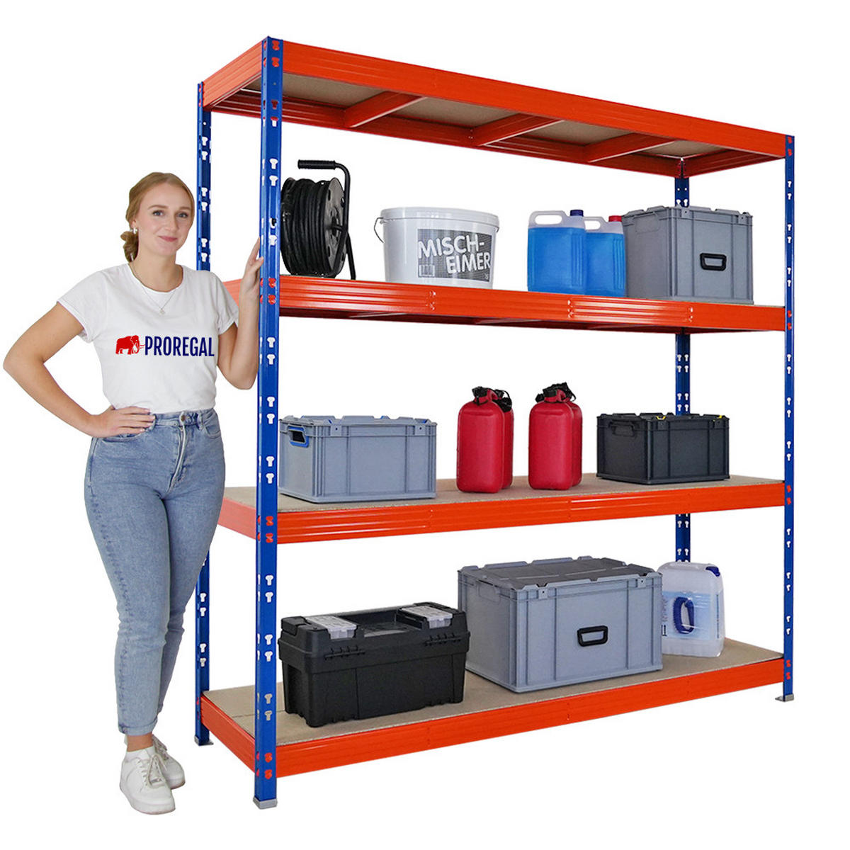 SCHWERLASTREGAL Rhino 200x200x60 cm 4 Spanplatten-Ebenen 8mm Fachlast 500 kg Blau/Orange - Blau/Orange, Metall (200/200/60cm) - PROREGAL