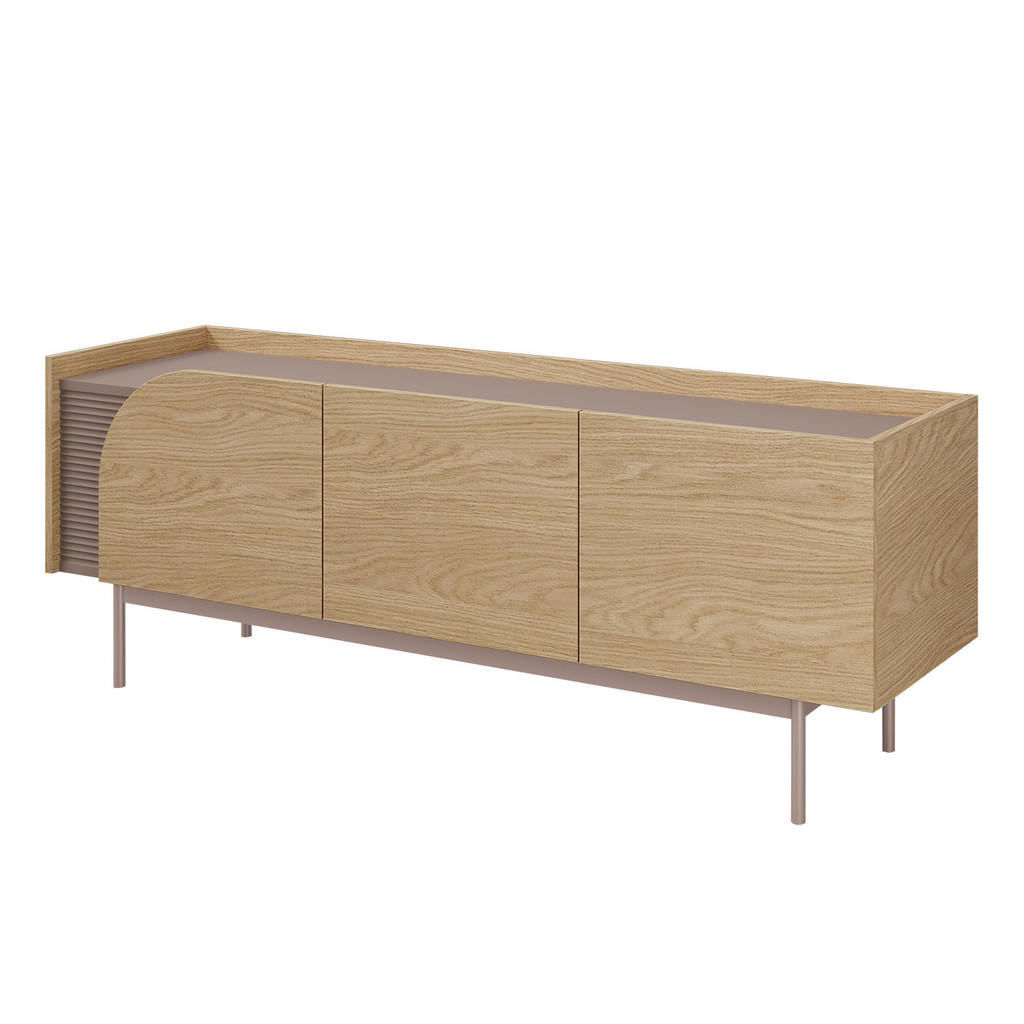 Beautysofa NÍZKÁ KOMODA Camel se 3 dvířky a rýhovaným detailem, 147 cm, jarní dub + Toffee