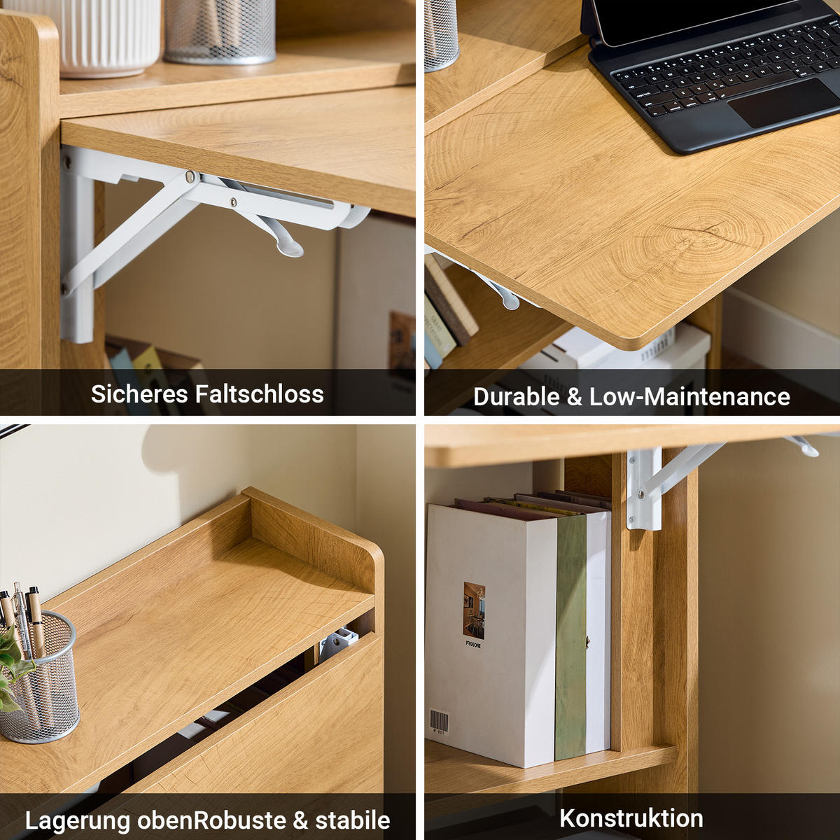 SCHREIBTISCH klappbar, 63x82x58cm, Natur - Naturfarben, Holzwerkstoff (58/63/82cm) - SoBuy