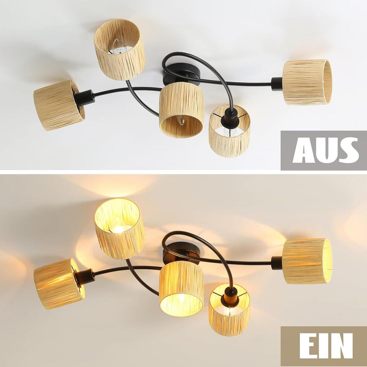 DECKENSTRAHLER Funkelau 47/16.5/72.5 cm - Schwarz, Metall (72.5/47/16.5cm) - ZMH