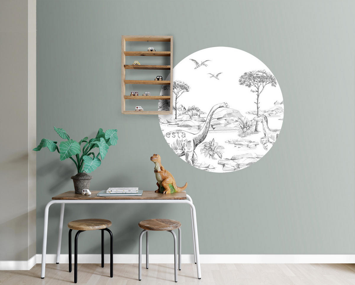 SELBSTKLEBENDE runde Tapete Dinosaurier Ø 70 cm - Schwarz, Papier (70/70/70cm) - ESTAhome