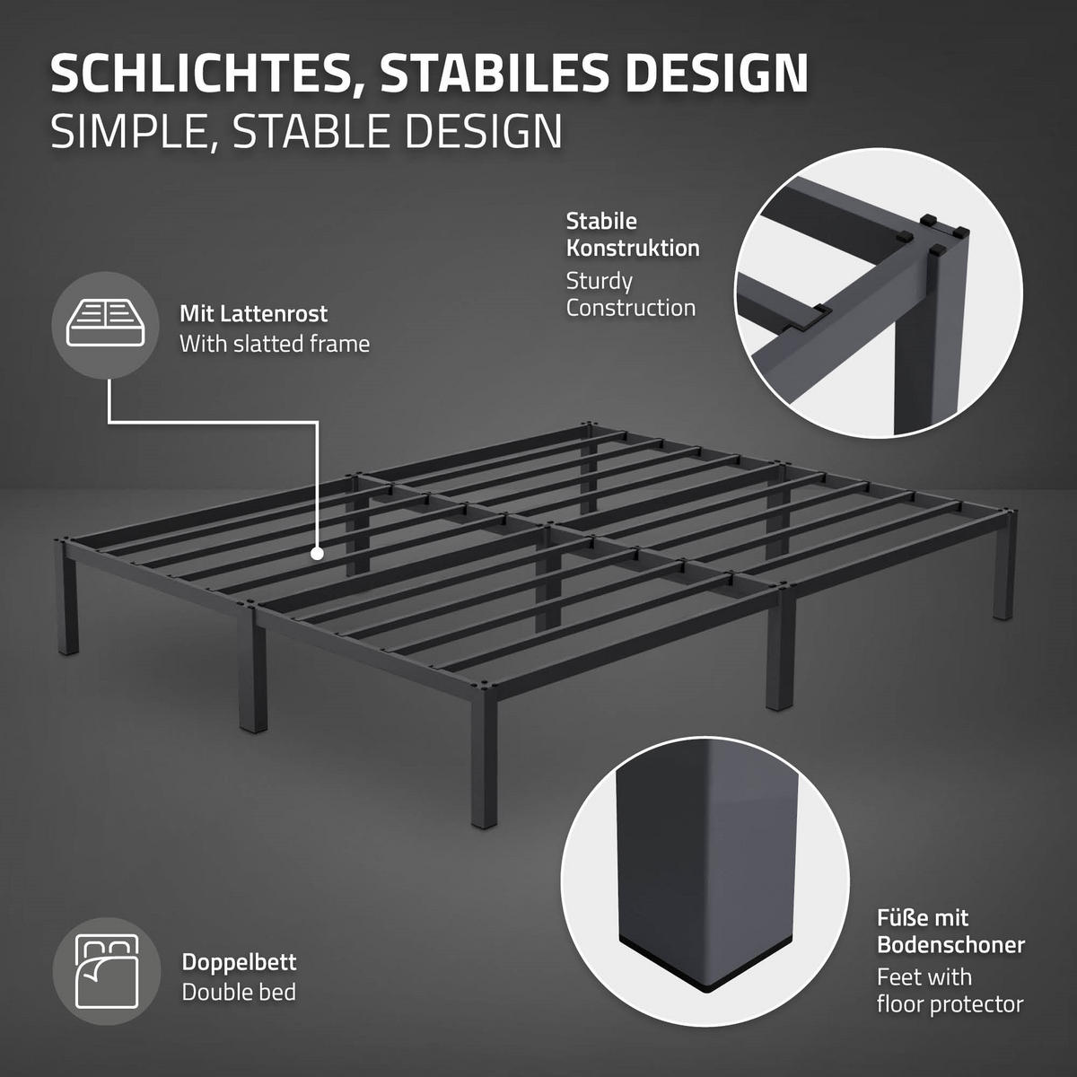 METALLBETT 200/160 cm - Anthrazit, Metall (160/200cm) - ML-DESIGN