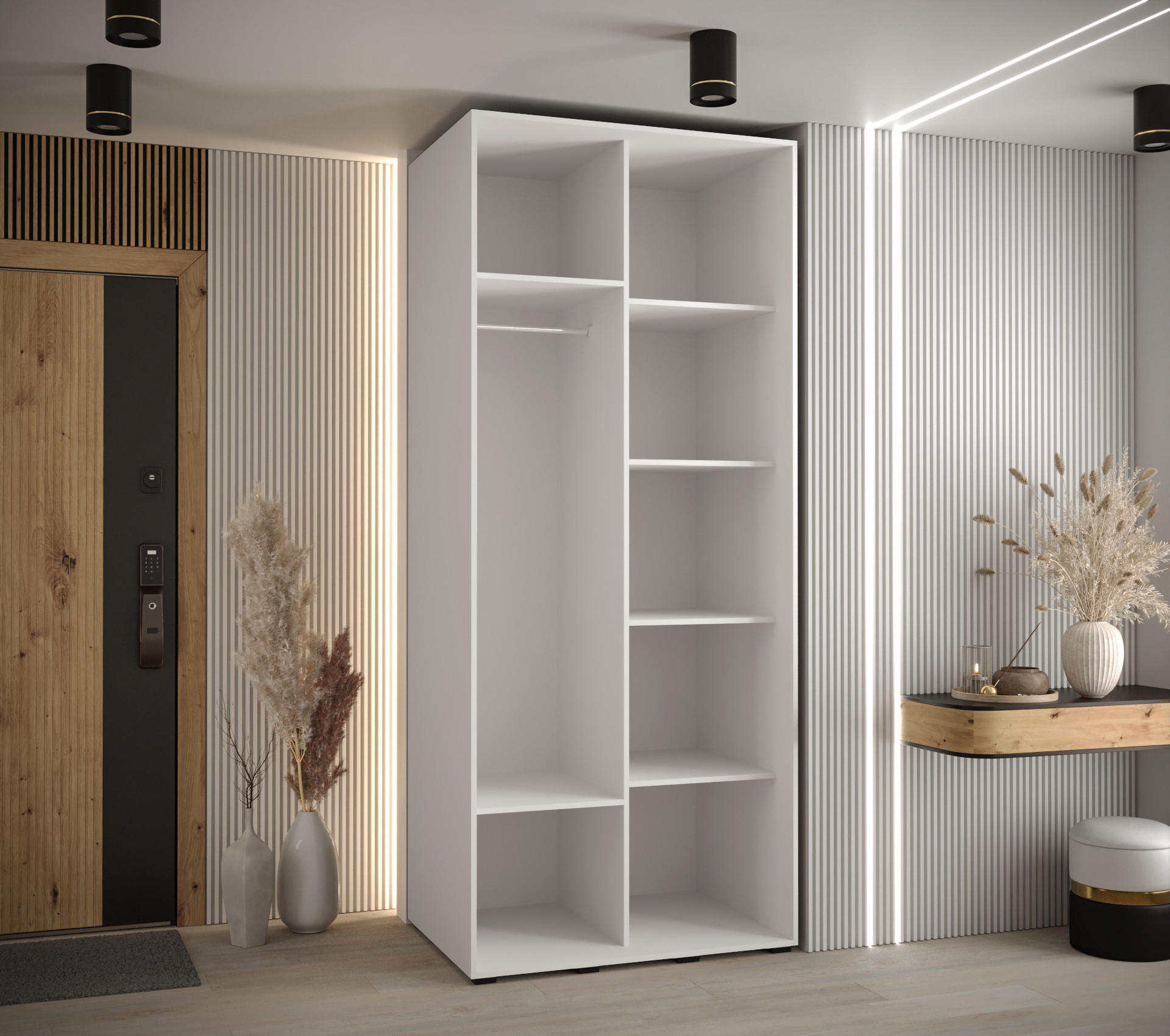 Thumbnail - Abiks Möbel Schwebetürenschrank, Weiß, Schwarz, Gold, Metall, Nachbildung, 6 Fächer, 120x235x60 cm, Schlafzimmer, Kleide...