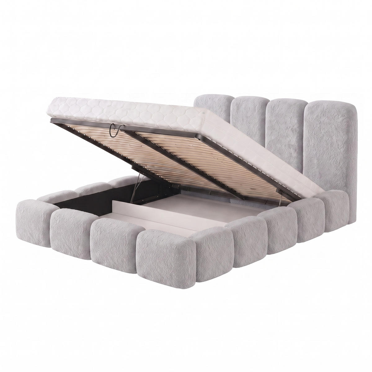 POLSTERBETT SUENO MAXI 160x200 cm in Grau, gepolstertes Kopfteil, Metalllattenrost, Bettkasten, Bouclé-Stoff - Naturfarben/Grau, Holz/Textil (160/200cm) - Muffo