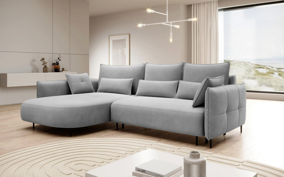 ECKSOFA Oblivio Grau Velours - Schwarz/Grau, Textil/Metall (285/200cm) - Selsey