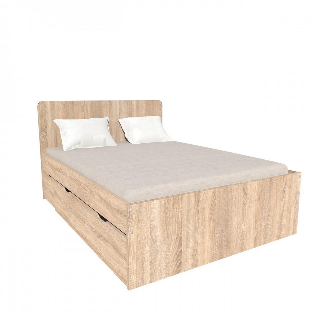 DOPPELBETT ZENIA / BETT 140x190 + 2 Konsolen + 2 Schubladen - Eiche gebleicht Dekor - Sonoma Eiche, Holzwerkstoff (140/190cm) - Weber Industries
