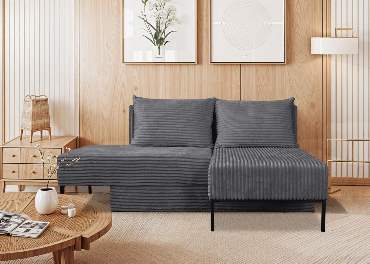 ECKSOFA Mit Schlaffunktion MOOKA 4in1-Multifunktions-System Stoff Velo Rechts Dunkelgrau - Dunkelgrau, Holz/Textil (145/160cm) - Kaiser Möbel