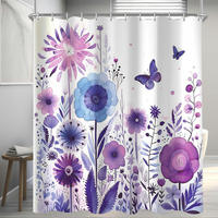 DUSCHVORHANG Lila Blume Schmetterling 180 x 200 cm - Multicolor, Textil (180/200cm)