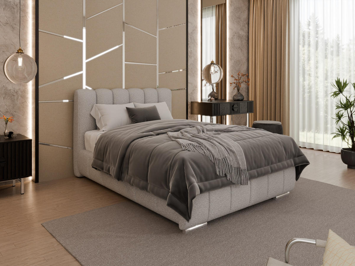 POLSTERBETT Zaira 120x200cm – Elegantes Polsterbett für modernen Wohnstil , ZONIERTE TASCHENFEDERN KOKOS (21cm), Sandfarben - Sandfarben, Holz (120/200cm) - Panda Möbel
