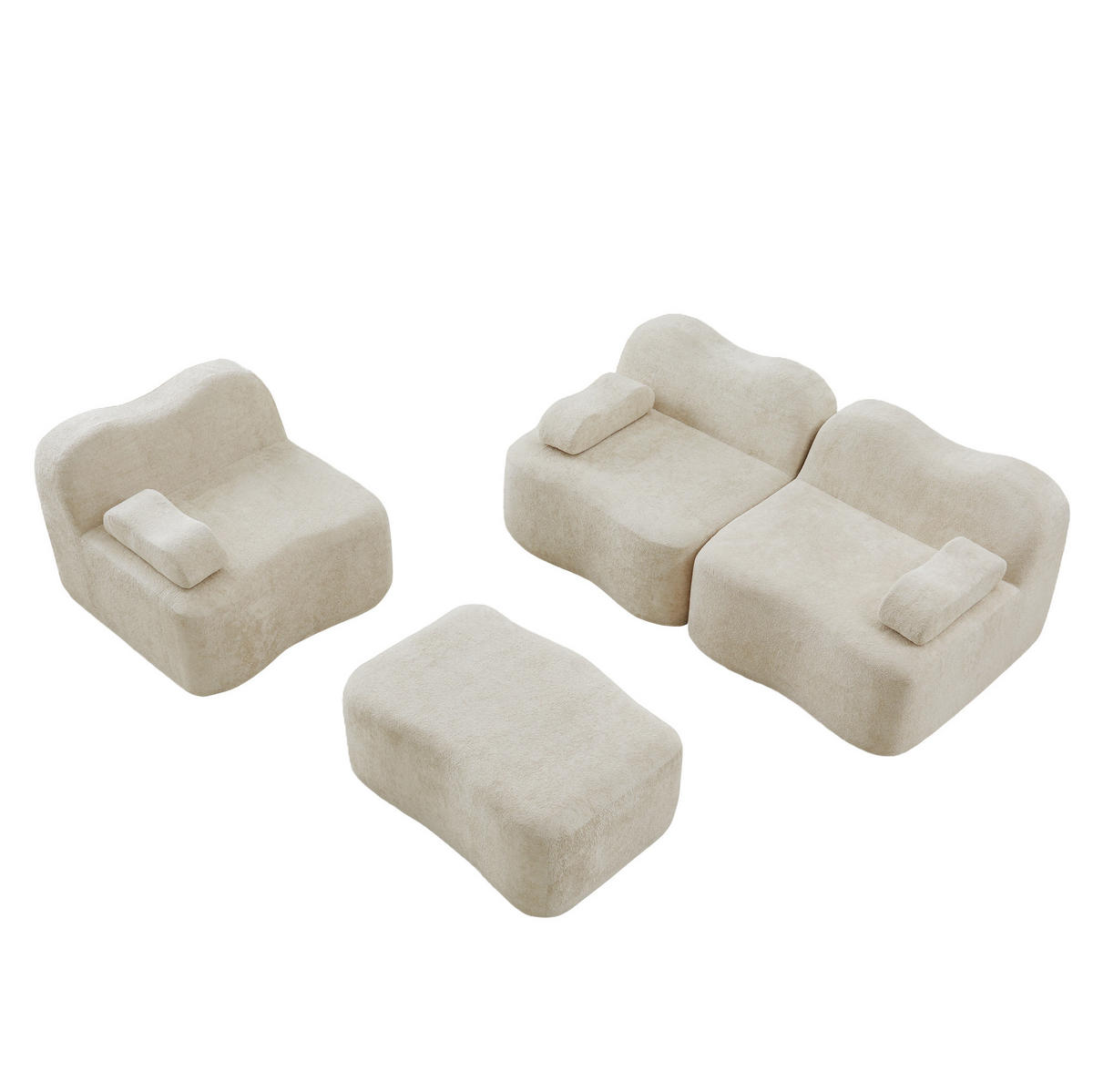 MODULARES Ecksofa mit Ottomane, tiefer Sitzfläche und Samtbezug, Beige - Beige, Textil (288/167cm) - Redom