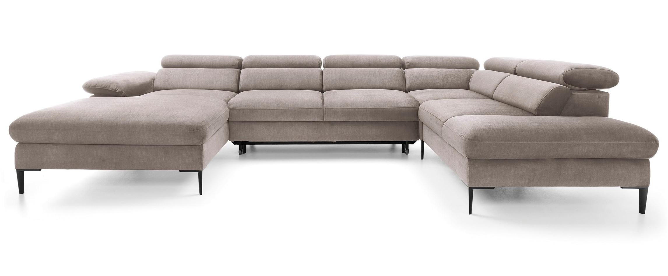 ECKSOFA U-Form 350 cm Amaro M mit Schlaffunktion, Links, Dunkelbeige - Cappuccino, Holz (214/353cm) - Emporius