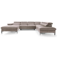 ECKSOFA U-Form 350 cm Amaro M mit Schlaffunktion, Links, Dunkelbeige - Cappuccino, Holz (214/353cm) - Emporius