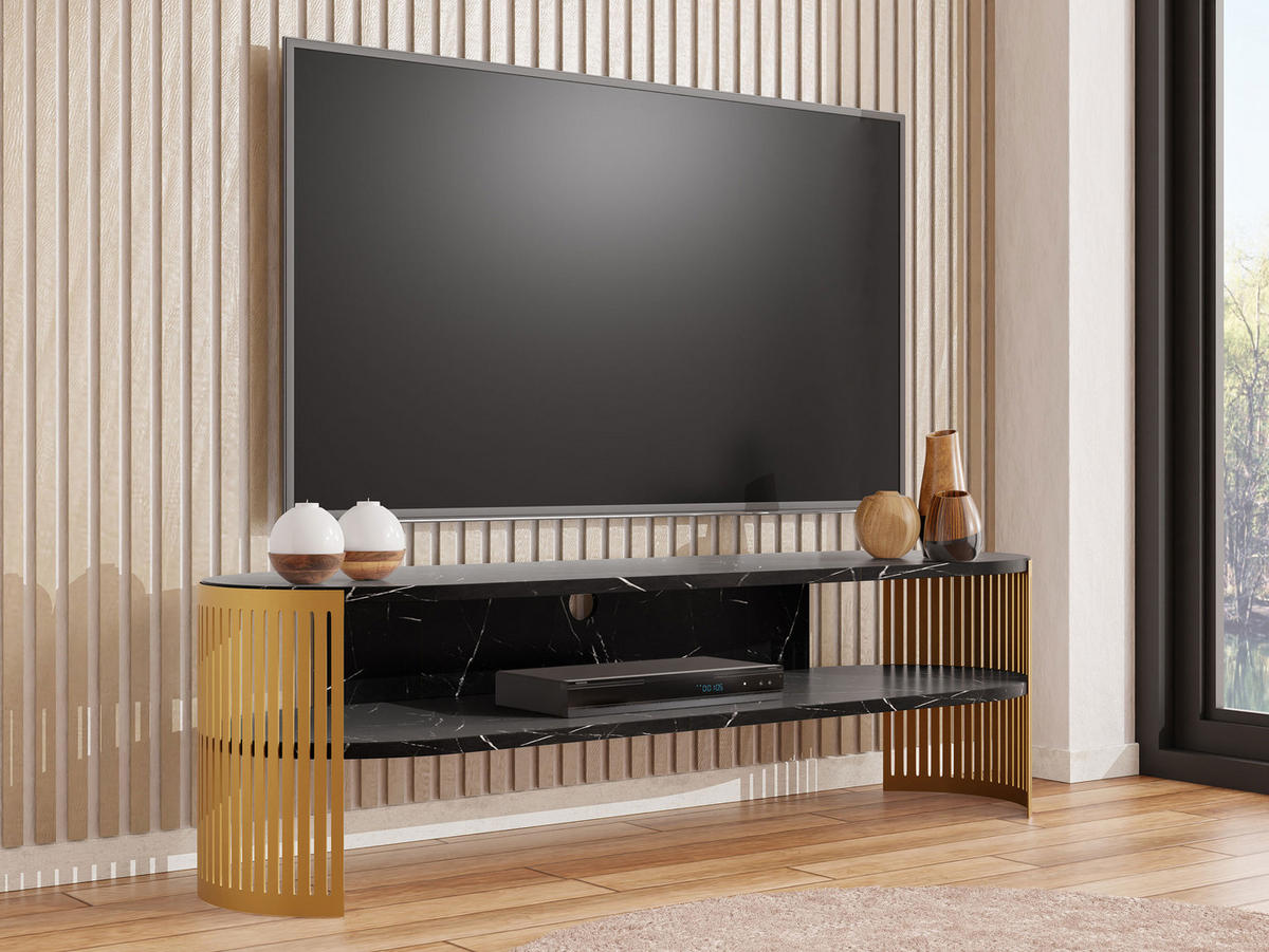 TV-LOWBOARD Fikoli Oval Gold - Goldfarben/Schwarz, Holzwerkstoff/Metall (140/40/40cm) - MIRJAN24