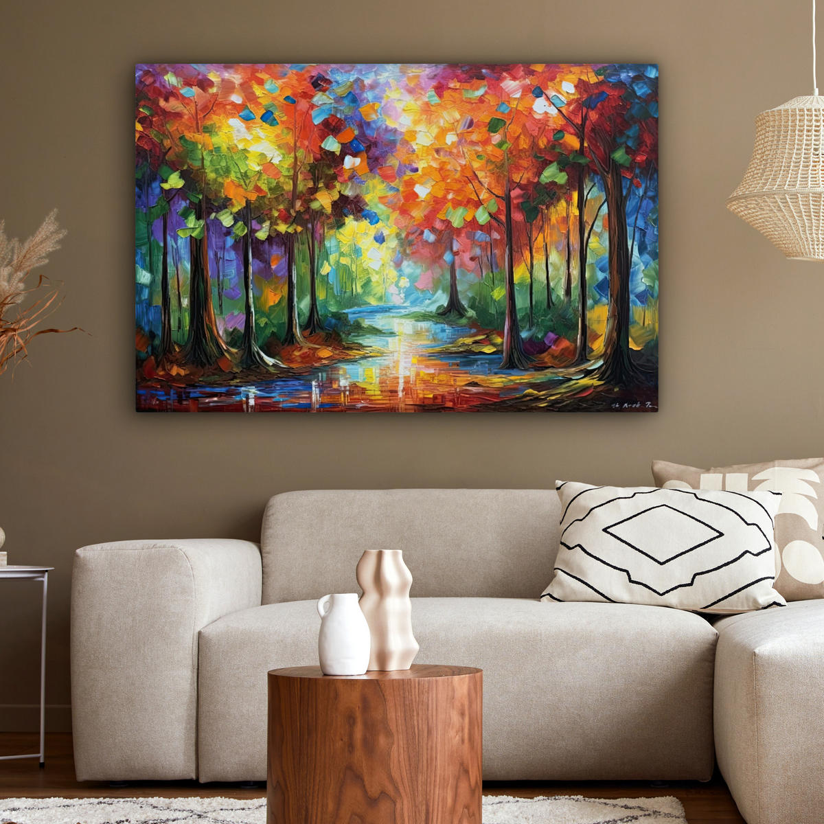 LEINWANDBILD Landschaft - Wald - Farben - Natur Wohnzimmer 120x80 cm - Multicolor, Textil (120/80cm) - MuchoWow