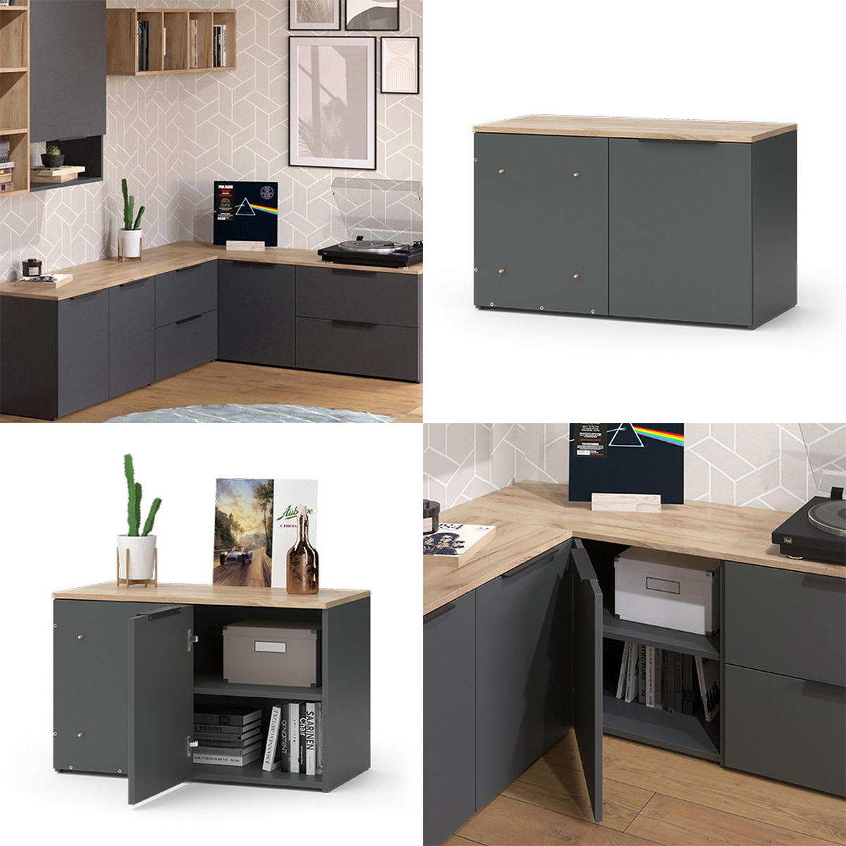 ECKKOMMODE Wido Anthrazit 80 x 50 cm Eck Kommode mit Tür - Anthrazit/Sonoma Eiche, Holzwerkstoff (80/50/40cm) - Vicco