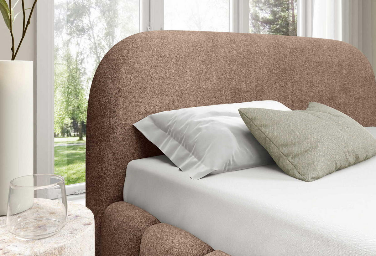 POLSTERBETT 200x200 Noemi, runde Kopfteil, Bettkasten, Samtstoff, Braun - Braun, Holz/Textil (200/200cm) - Emporius