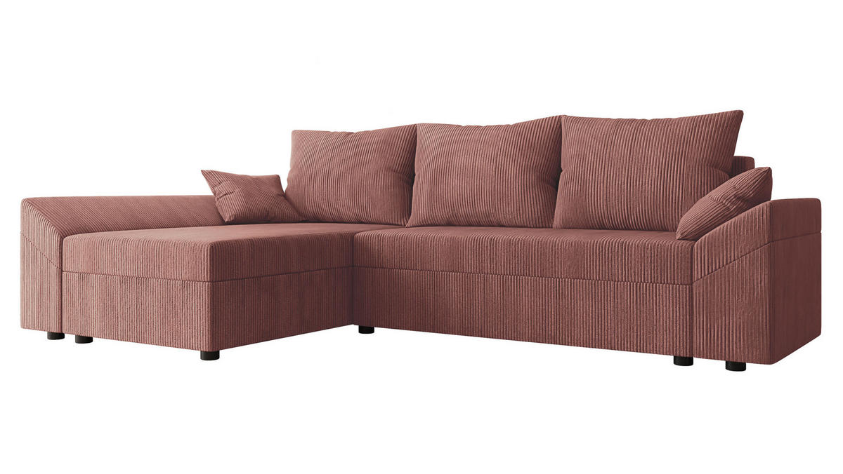 ECKSOFA Dante L Cord - Schwarz/Rosa, Holz/Kunststoff (240/140cm) - MIRJAN24