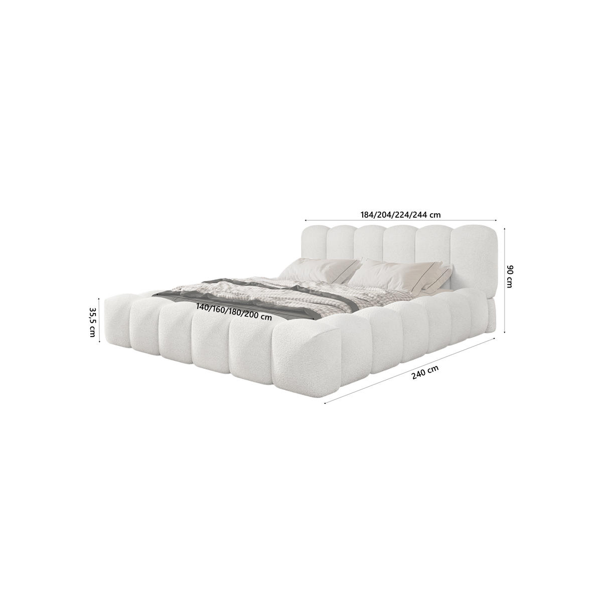 POLSTERBETT TRANI 200x200 cm, Weiß - Weiß, Textil (200/200cm) - Fedve