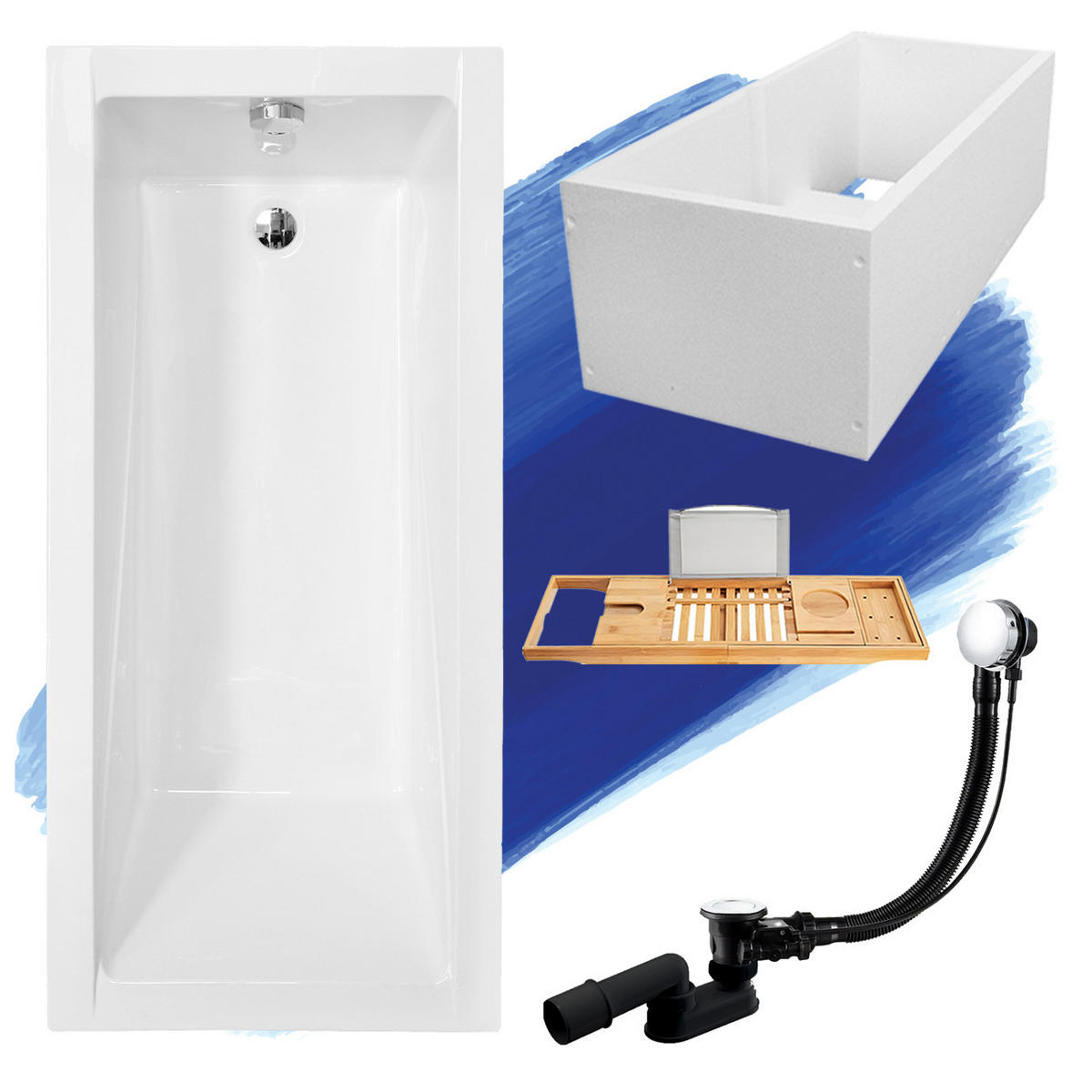 BADEWANNE Rechteck MODERN 180/80 + Träger + Ablage Ablauf Füße - Weiß, Kunststoff (80/58.5/180cm) - bad land